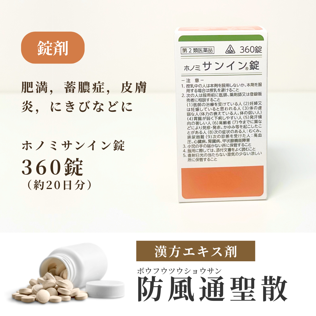 【錠剤】防風通聖散 ぼうふうつうしょうさん ホノミ サンイン錠 360錠 20日分