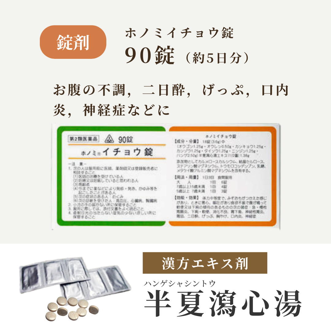 【錠剤】半夏瀉心湯 はんげしゃしんとう ホノミ イチョウ錠 90錠 5日分