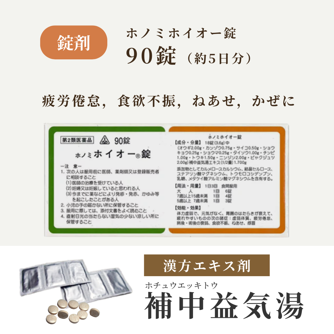 【錠剤】補中益気湯 ほちゅうえっきとう ホノミ ホイオー錠 90錠 5日分
